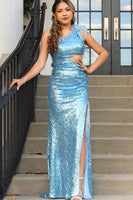 Load image into Gallery viewer, Mermaid One Shoulder Cut Out Black Sequins Long Prom Dress