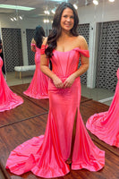Load image into Gallery viewer, Black Corset Off the Shoulder Long Prom Dress with Slit