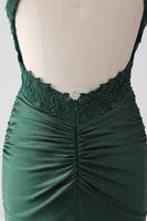 Load image into Gallery viewer, Dark Green Mermaid Spaghetti Straps Long Corset Prom Dress