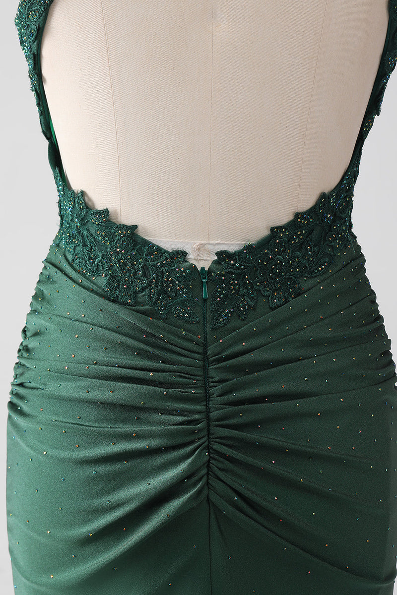 Load image into Gallery viewer, Dark Green Mermaid Spaghetti Straps Long Corset Prom Dress