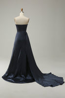 Load image into Gallery viewer, A Line Sweetheart Navy Long Prom Dress with Split Front