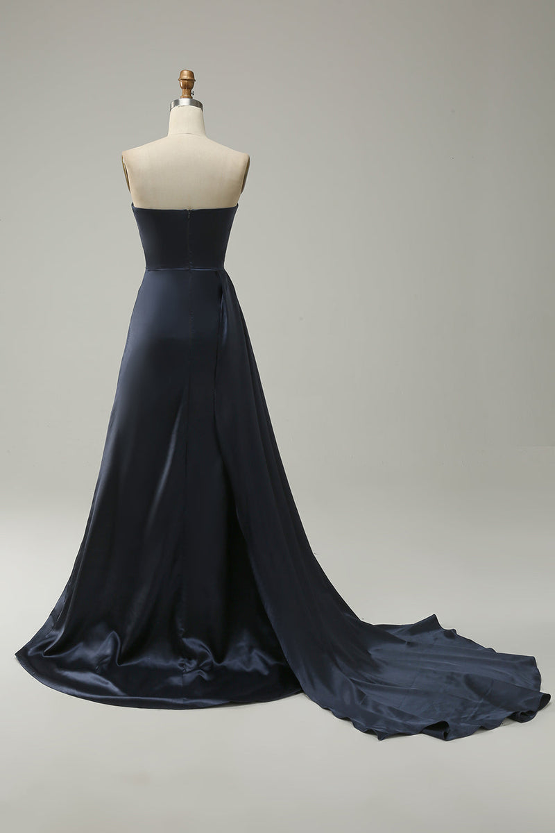 Load image into Gallery viewer, A Line Sweetheart Navy Long Prom Dress with Split Front