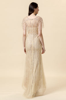 Mermaid Golden V-Neck Long Evening Dress