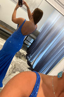 Load image into Gallery viewer, Mermaid Deep V Neck Orange Long Prom Dress with Beading