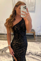 Load image into Gallery viewer, Sheath One Shoulder Red Sequins Long Prom Dress with Split Front