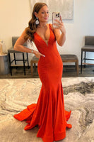 Load image into Gallery viewer, Mermaid Deep V Neck Royal Blue Long Prom Dress with Beading