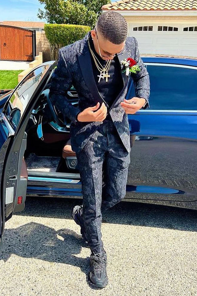 Black Sequins 2 Piece Peak Lapel Men's Prom Suits