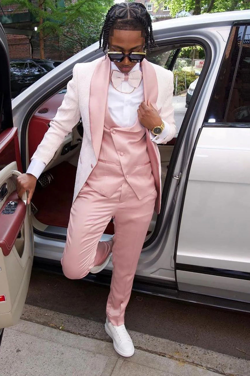 Queendancer Men 3 Piece Light Pink Prom Tuxedo Shawl Lapel Jacquard One Button Men's Prom Suits queendancer Queendancer Men 3 Piece Light Pink Prom Tuxedo Shawl Lapel Jacquard One Button Men's Prom Suits queendancer