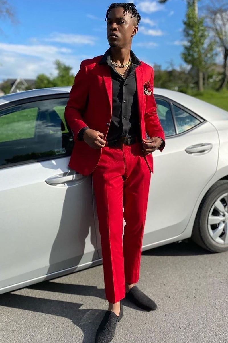 Load image into Gallery viewer, Red Notched Lapel 2 Piece Men's Prom Suits