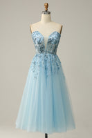 Load image into Gallery viewer, A Line Midi Sweetheart Sequins Sky Blue Prom Dress