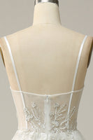 Load image into Gallery viewer, A Line Spaghetti Straps White Long Bridal Dress with Appliques