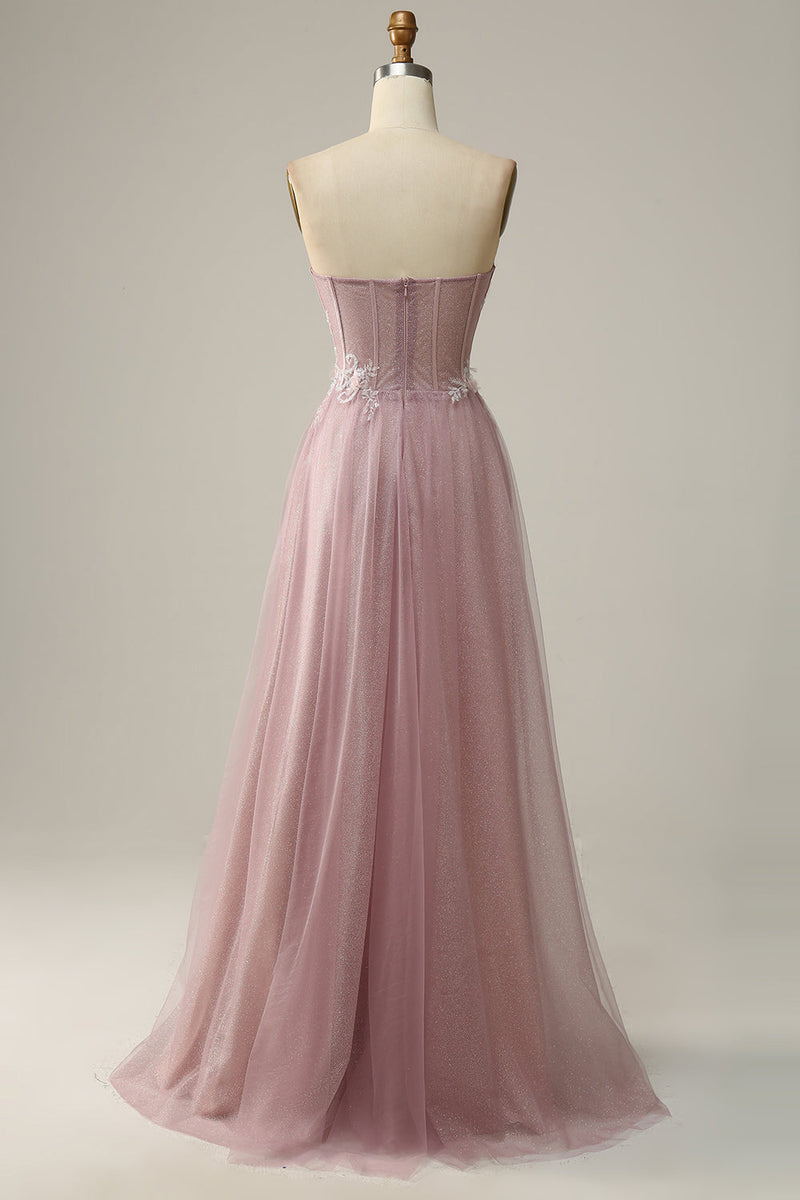 Load image into Gallery viewer, A Line Sweetheart Grey Purple Long Prom Dress with Appliques