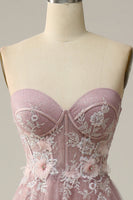 Load image into Gallery viewer, A Line Sweetheart Grey Purple Long Prom Dress with Appliques
