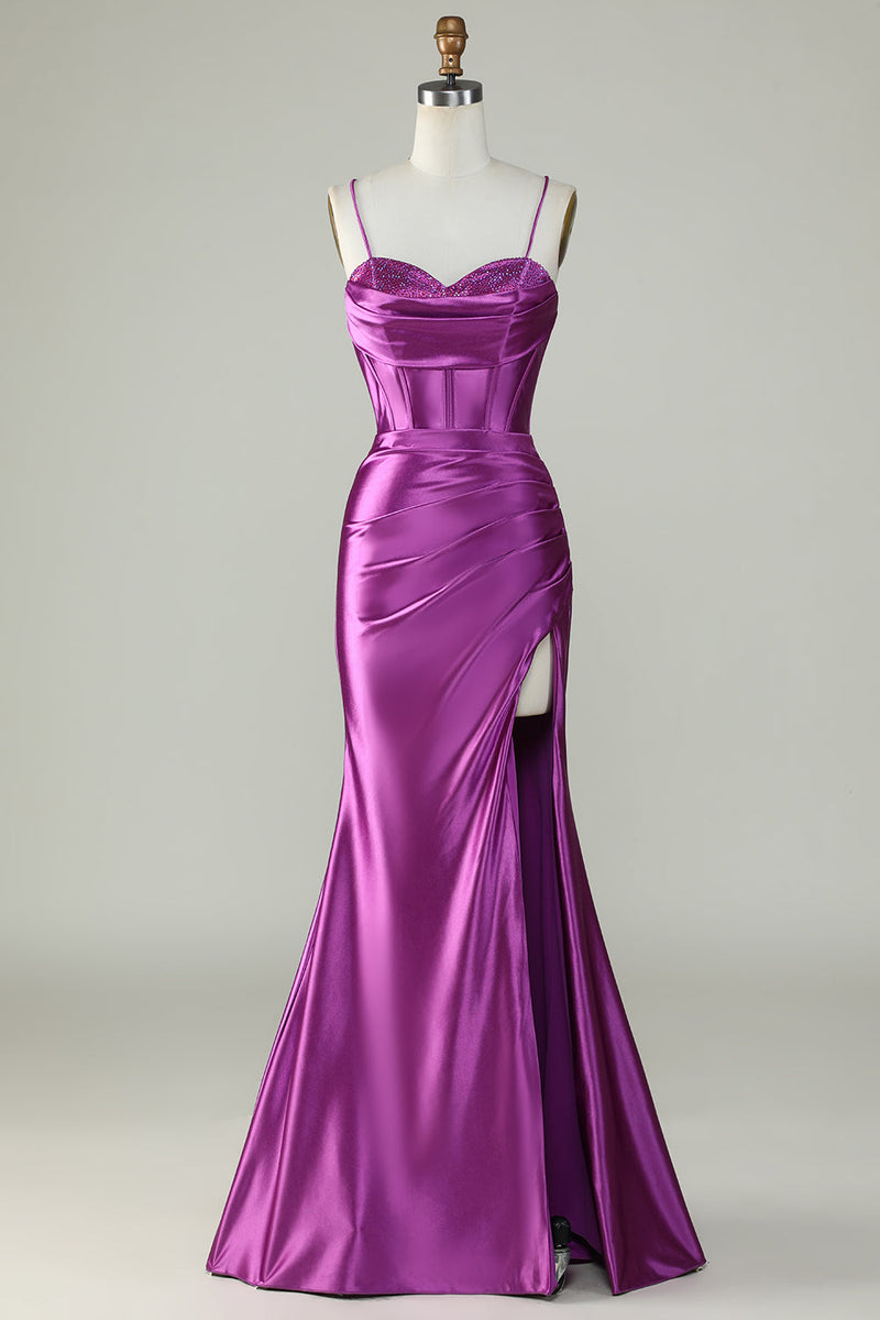 Queendancer Women Dark Purple Prom Dress Spaghetti Straps Mermaid Formal Dress With Slit queendancer Queendancer Women Dark Purple Prom Dress Spaghetti Straps Mermaid Formal Dress With Slit queendancer