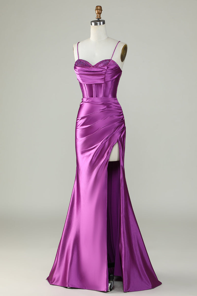 Queendancer Women Dark Purple Prom Dress Spaghetti Straps Mermaid Formal Dress With Slit queendancer Queendancer Women Dark Purple Prom Dress Spaghetti Straps Mermaid Formal Dress With Slit queendancer