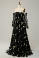 Load image into Gallery viewer, Green Off The Shoulder Long Sleeves A-Line Prom Dress