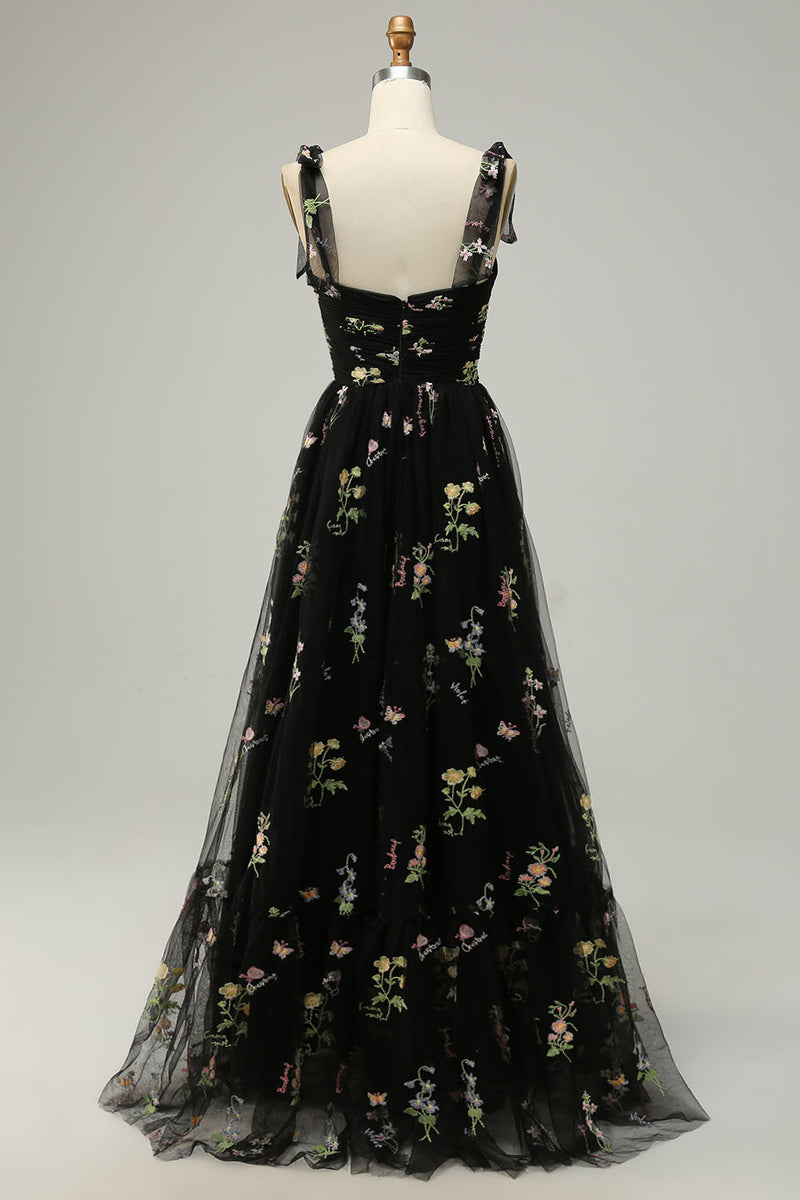 Load image into Gallery viewer, Black Embroidery Long Prom Dress
