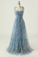 Load image into Gallery viewer, Black Embroidery Long Prom Dress
