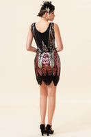 Load image into Gallery viewer, V Neck Black & Red Sequins Cocktail Party Dress