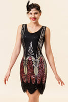 Load image into Gallery viewer, V Neck Black & Red Sequins Cocktail Party Dress