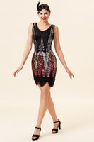 Load image into Gallery viewer, V Neck Black & Red Sequins Cocktail Party Dress