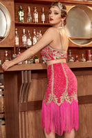 Load image into Gallery viewer, Two Pieces Fuchsia Cocktail Party Dress with Fringes