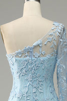 Load image into Gallery viewer, Sky Blue One Shoulder Mermaid Prom Dress With Appliques