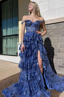Load image into Gallery viewer, Lilac Off The Shoulder Tiered Prom Dress