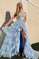 Load image into Gallery viewer, Lilac Off The Shoulder Tiered Prom Dress