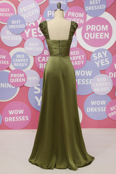 Army Green Sweetheart Satin A Line Long Prom Dress With Slit