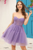 Load image into Gallery viewer, A-Line Black Corset Detachable Long Sleeves Homecoming Dress