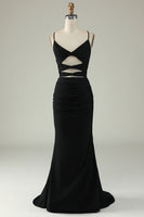 Load image into Gallery viewer, Mermaid Spaghetti Straps Grey Blue Long Prom Dress with Keyhole