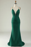 Load image into Gallery viewer, Mermaid Spaghetti Straps Royal Blue Plus Size Prom Dress with Criss Cross Back