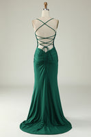 Load image into Gallery viewer, Mermaid Spaghetti Straps Royal Blue Plus Size Prom Dress with Criss Cross Back