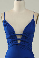 Load image into Gallery viewer, Mermaid Spaghetti Straps Royal Blue Plus Size Prom Dress with Criss Cross Back