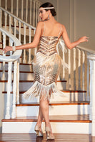 Load image into Gallery viewer, Champagne Spaghetti Straps Fringed Roaring 20s Flapper Dress