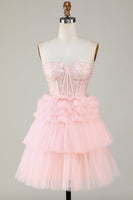 Load image into Gallery viewer, Cute A-Line Sweetheart Blue Corset Short Homecoming Dress with Ruffles