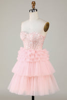 Load image into Gallery viewer, Cute A-Line Sweetheart Blue Corset Short Homecoming Dress with Ruffles