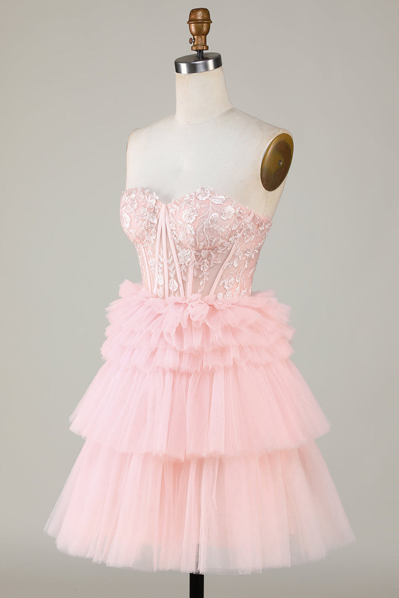 Load image into Gallery viewer, Cute A-Line Sweetheart Blue Corset Short Homecoming Dress with Ruffles