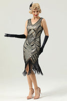Load image into Gallery viewer, Black V Neck Sequin 1920s Flapper Dress with 20s Accessories Set
