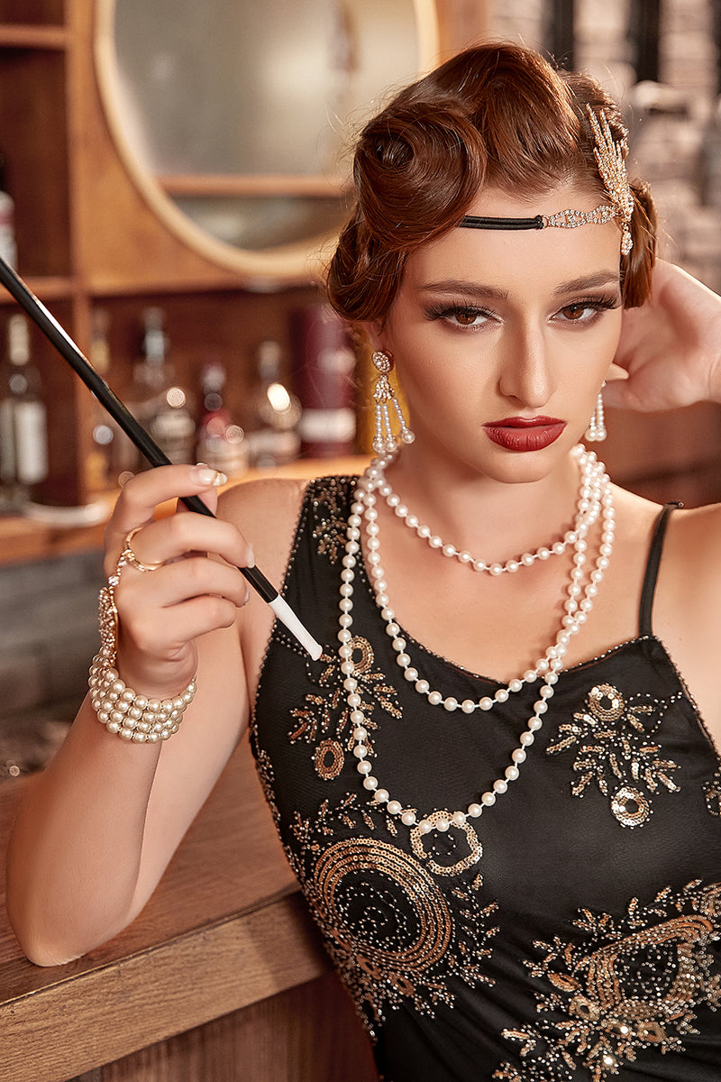 Queendancer Women 1920s Flapper Golden Accessories Set Costume Accessories  Set – queendancer