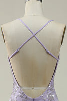 Load image into Gallery viewer, Mermaid Spaghetti Straps Purple Long Prom Dress with Beading