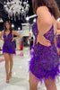 Load image into Gallery viewer, Sparkly Orange V Neck Sequined Homecoming Dress with Feather