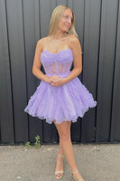 Load image into Gallery viewer, Fuchsia A-Line Sweetheart Tulle Corset Homecoming Dress