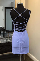 Load image into Gallery viewer, Sheath Spaghetti Straps Lilac Short Homecoming Dress with Beading