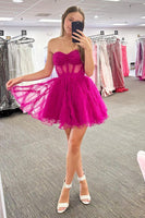 Load image into Gallery viewer, Fuchsia A-Line Sweetheart Tulle Corset Homecoming Dress