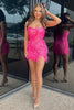 Load image into Gallery viewer, Sparkly Fuchsia Spaghetti Straps Tight Homecoming Dress with Feathers