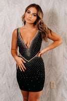 Load image into Gallery viewer, Sparkly Black V-Neck Bodycon Homecoming Dress with Beadings