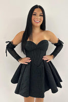 Load image into Gallery viewer, Sweetheart Black A-Line Homecoming Dress with Sleeves