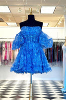 Load image into Gallery viewer, A-Line Fuchsia Corset Puff Sleeves Homecoming Dress with Ruffles